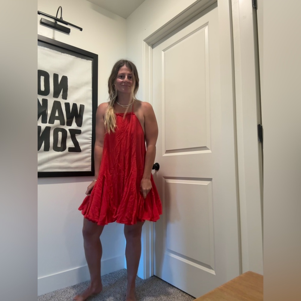 Free people flowy red linen dress